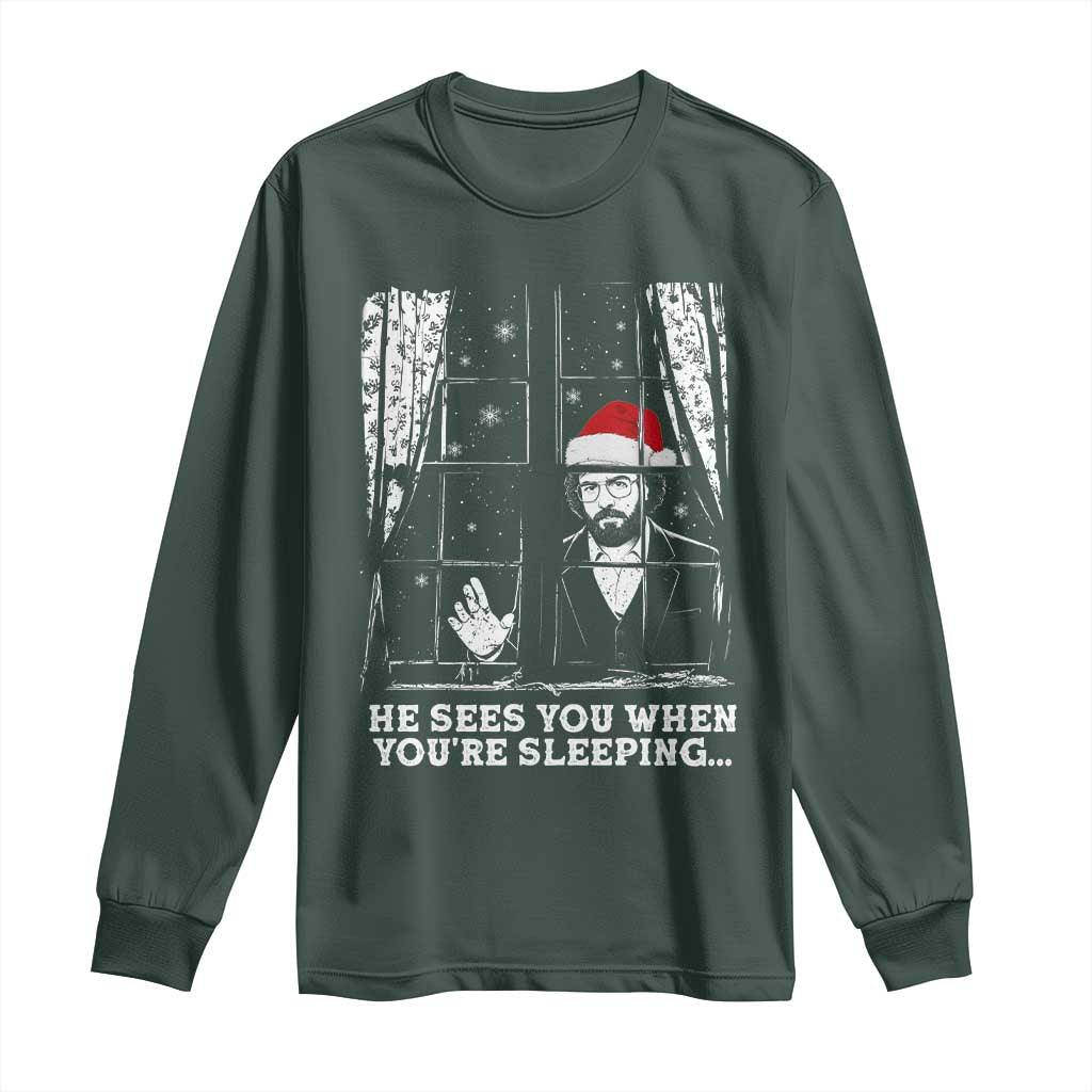 Stranger Christmas Long Sleeve Shirt Funny Murray He Sees You Vintage TS10 Dark Forest Green Print Your Wear