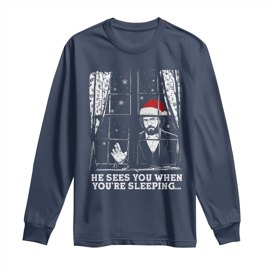 Stranger Christmas Long Sleeve Shirt Funny Murray He Sees You Vintage TS10 Navy Print Your Wear