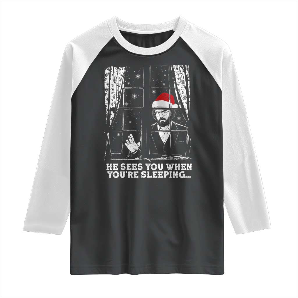 Stranger Christmas Raglan Shirt Funny Murray He Sees You Vintage TS10 Black White Print Your Wear