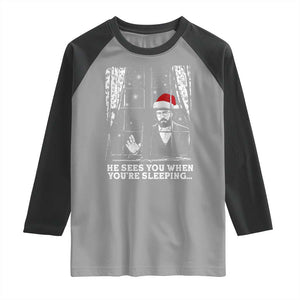 Stranger Christmas Raglan Shirt Funny Murray He Sees You Vintage TS10 Sport Gray Black Print Your Wear