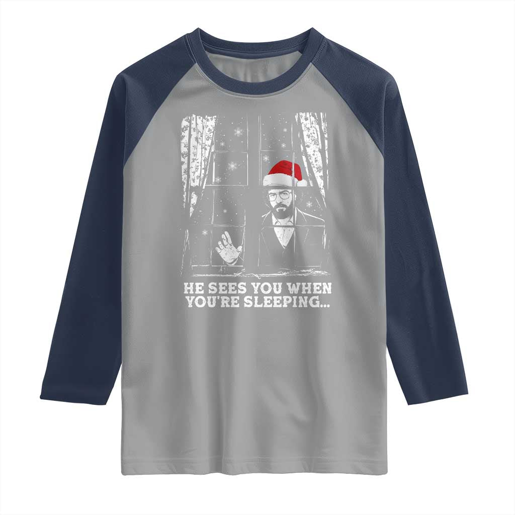 Stranger Christmas Raglan Shirt Funny Murray He Sees You Vintage TS10 Sport Gray Navy Print Your Wear