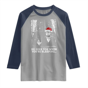 Stranger Christmas Raglan Shirt Funny Murray He Sees You Vintage TS10 Sport Gray Navy Print Your Wear