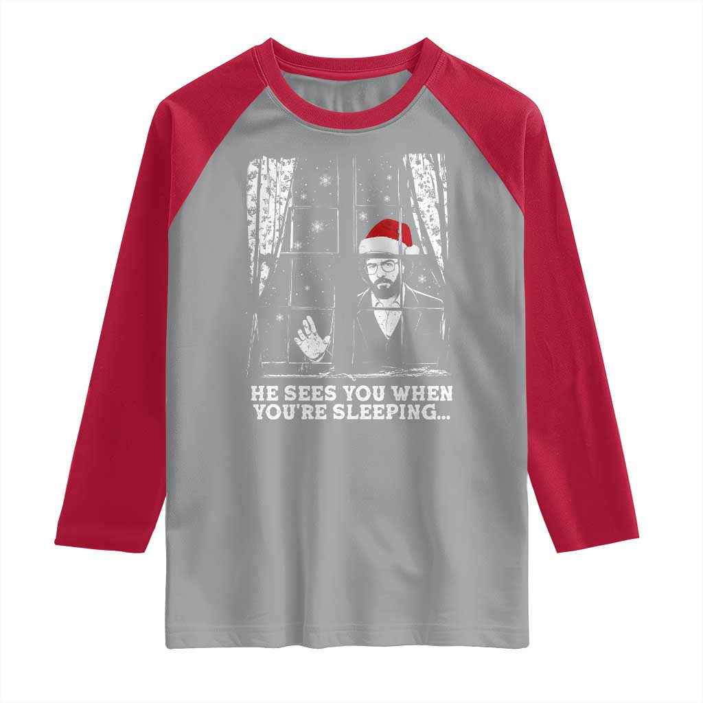 Stranger Christmas Raglan Shirt Funny Murray He Sees You Vintage TS10 Sport Gray Red Print Your Wear