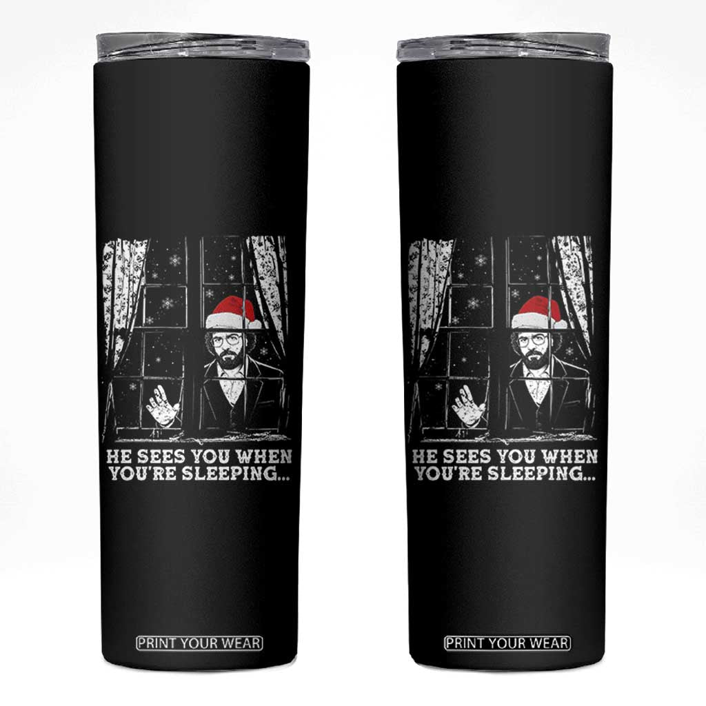 Stranger Christmas Skinny Tumbler Funny Murray He Sees You Vintage TS10 Black Print Your Wear