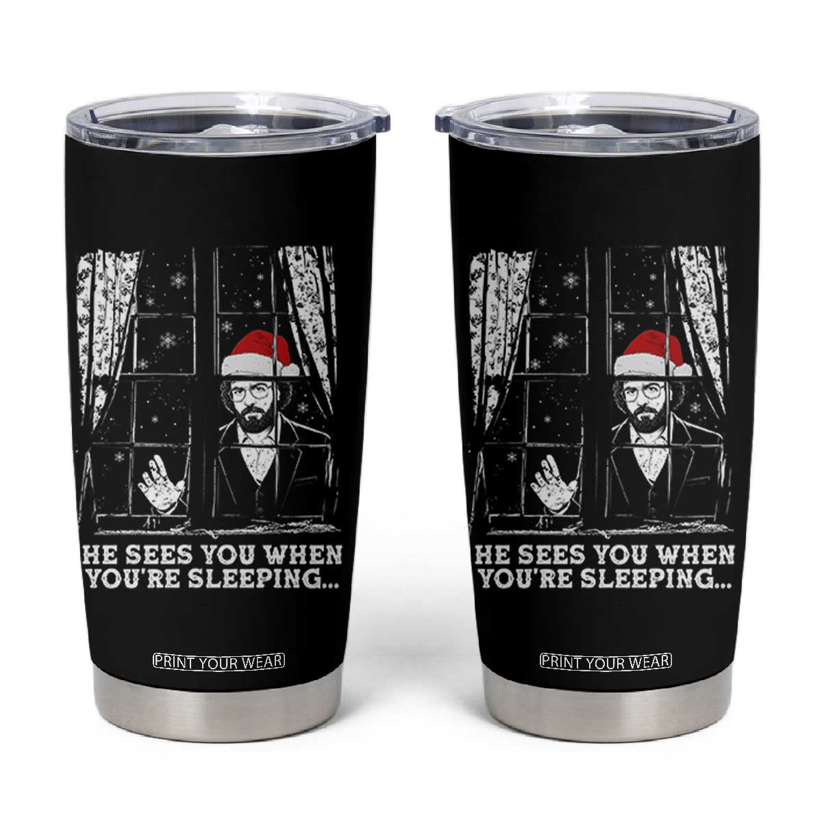 Stranger Christmas Tumbler Cup Funny Murray He Sees You Vintage TS10 Black Print Your Wear