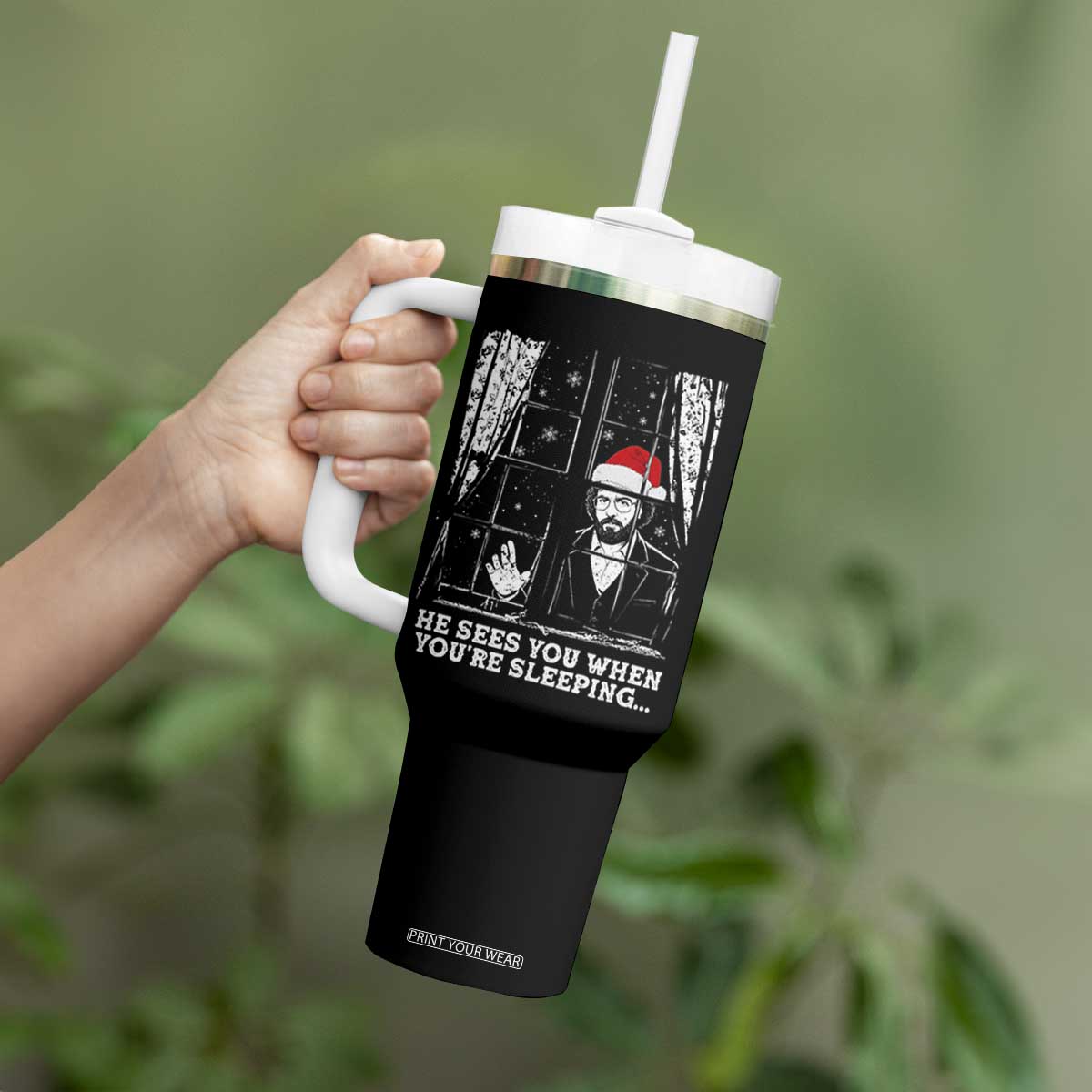 Stranger Christmas Tumbler With Handle Funny Murray He Sees You Vintage TS10 Print Your Wear