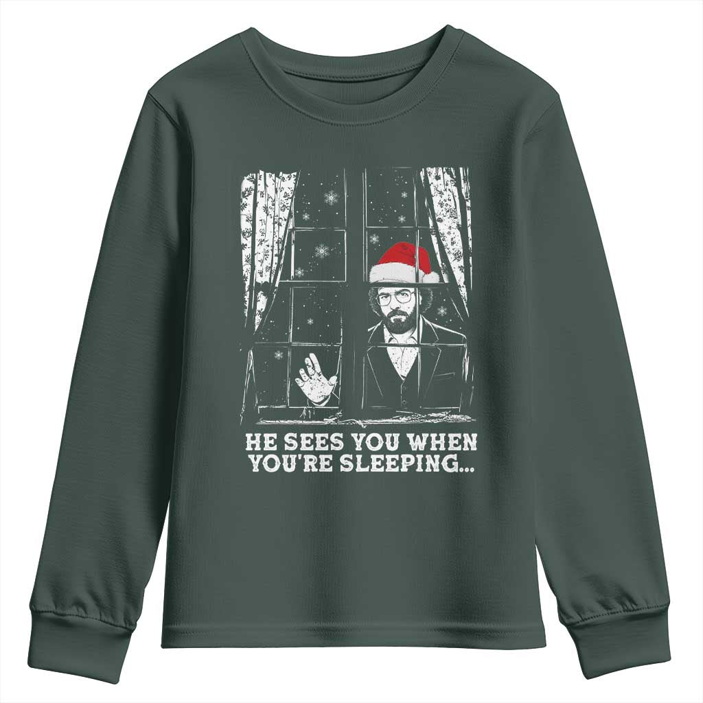 Stranger Christmas Youth Sweatshirt Funny Murray He Sees You Vintage TS10 Dark Forest Green Print Your Wear
