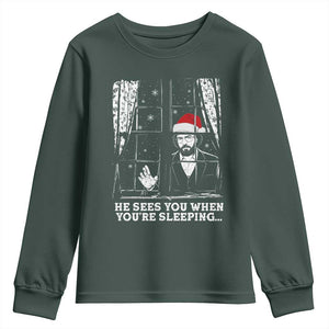 Stranger Christmas Youth Sweatshirt Funny Murray He Sees You Vintage TS10 Dark Forest Green Print Your Wear