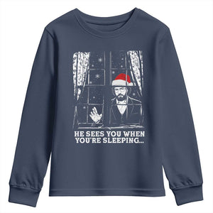 Stranger Christmas Youth Sweatshirt Funny Murray He Sees You Vintage TS10 Navy Print Your Wear