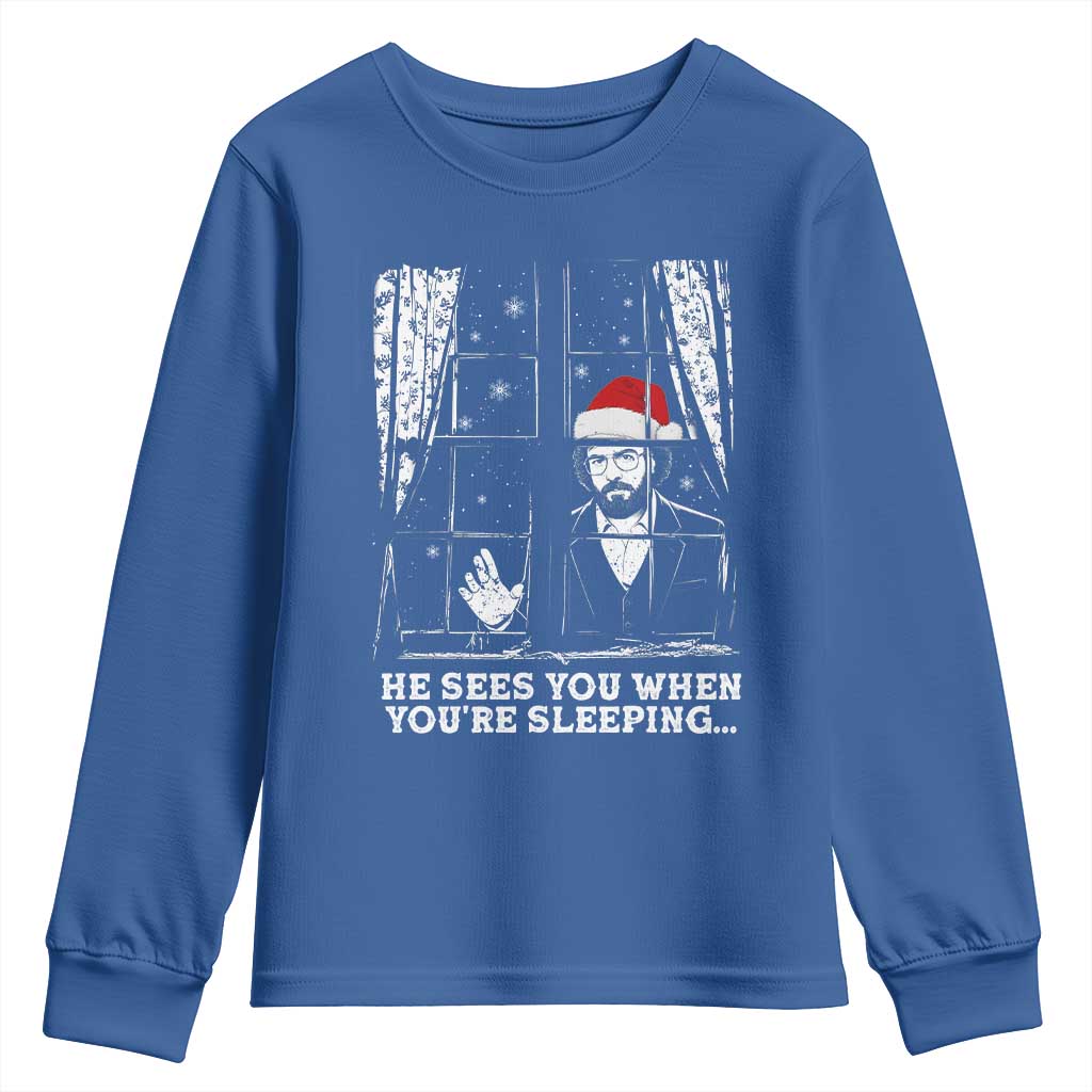 Stranger Christmas Youth Sweatshirt Funny Murray He Sees You Vintage TS10 Royal Blue Print Your Wear