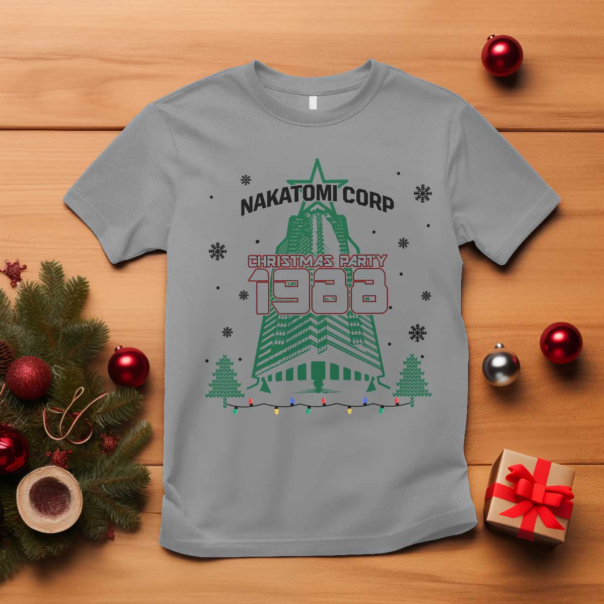 Vintage Nakatomi Plaza 1988 Christmas Party T Shirt TS10 Sport Gray Print Your Wear