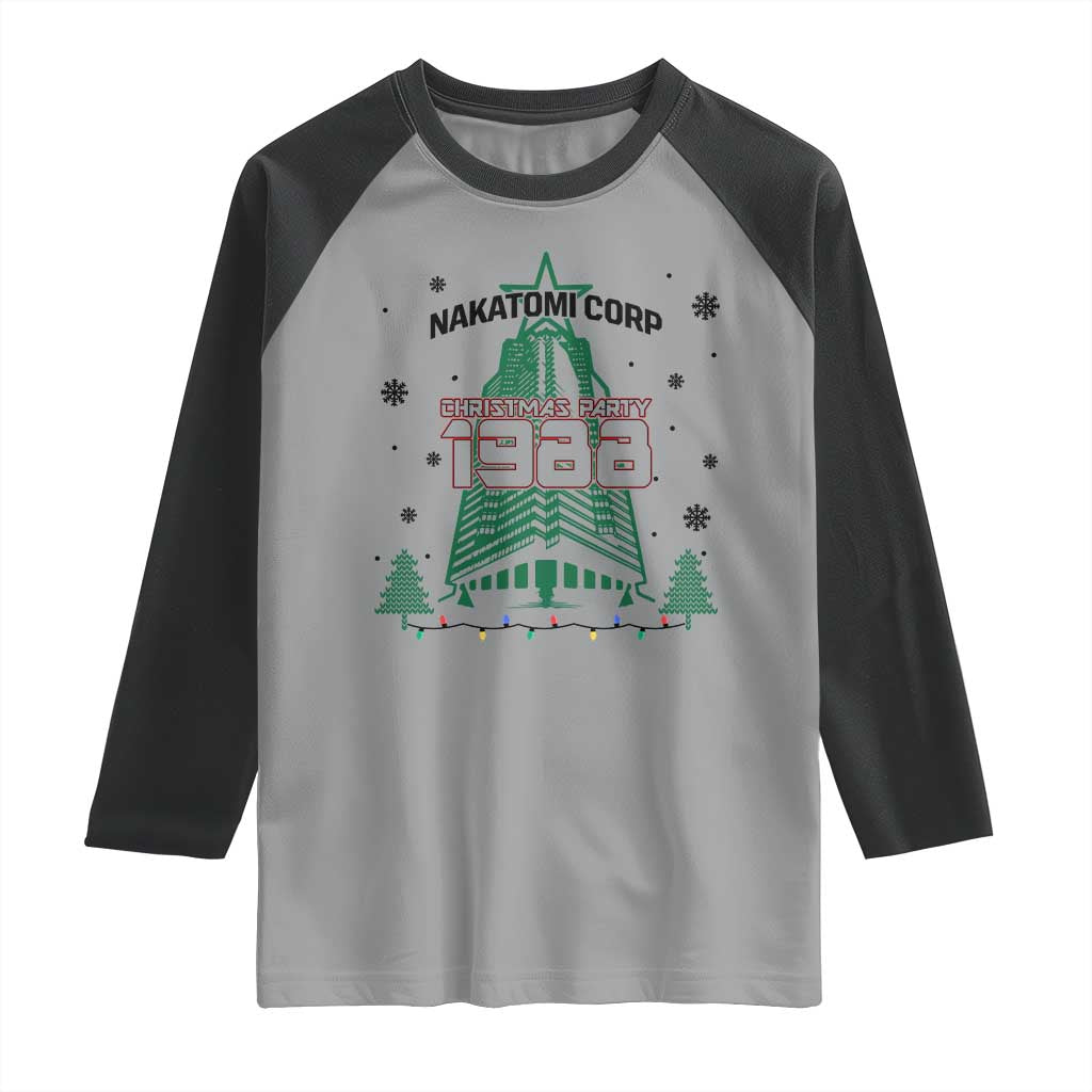 Vintage Nakatomi Plaza 1988 Christmas Party Raglan Shirt TS10 Sport Gray Black Print Your Wear