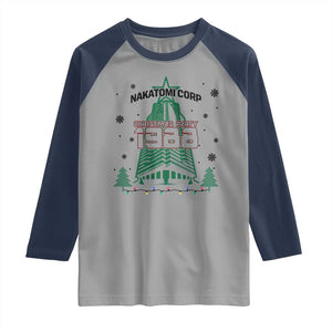 Vintage Nakatomi Plaza 1988 Christmas Party Raglan Shirt TS10 Sport Gray Navy Print Your Wear