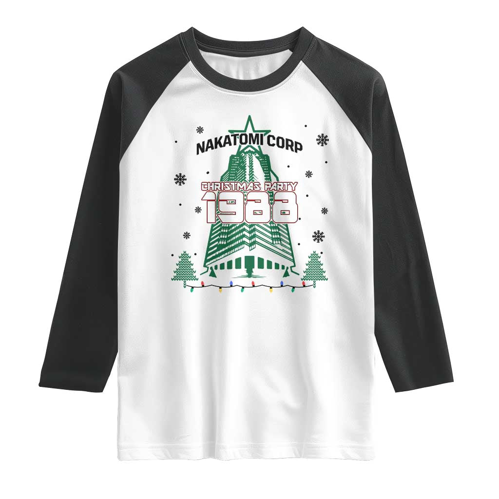 Vintage Nakatomi Plaza 1988 Christmas Party Raglan Shirt TS10 White Black Print Your Wear
