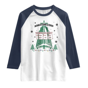 Vintage Nakatomi Plaza 1988 Christmas Party Raglan Shirt TS10 White Navy Print Your Wear