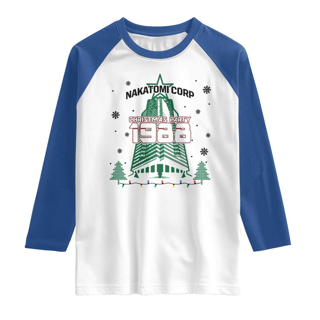 Vintage Nakatomi Plaza 1988 Christmas Party Raglan Shirt TS10 White Royal Print Your Wear