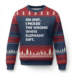 Oh Shit Funny White Elephant Gifts Ugly Christmas Sweater TS10 Navy Red Print Your Wear