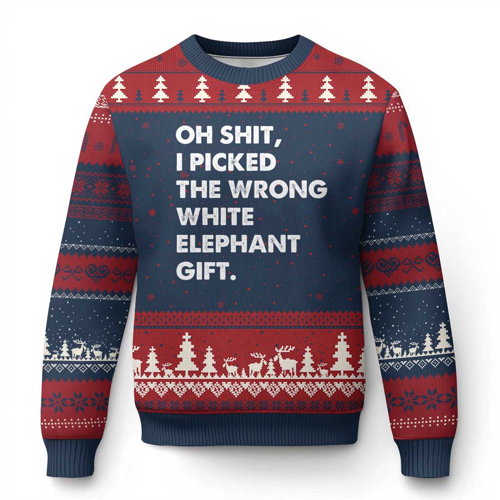 Oh Shit Funny White Elephant Gifts Ugly Christmas Sweater TS10 Navy Red Print Your Wear