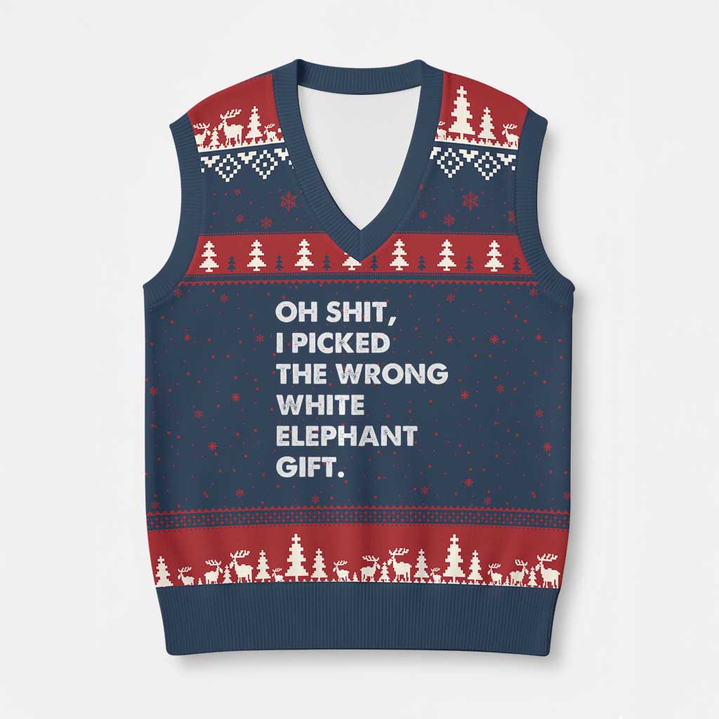 Oh Shit Funny White Elephant Gifts V-Neck Knit Sweater Vest TS10 Navy Red Print Your Wear