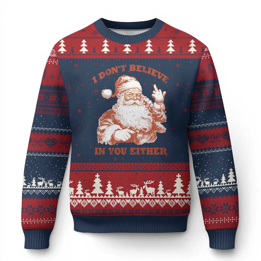 Retro Funny Santa Ugly Christmas Sweater I Don't Believe In You Either 90s Xmas TS10 Navy Red Print Your Wear