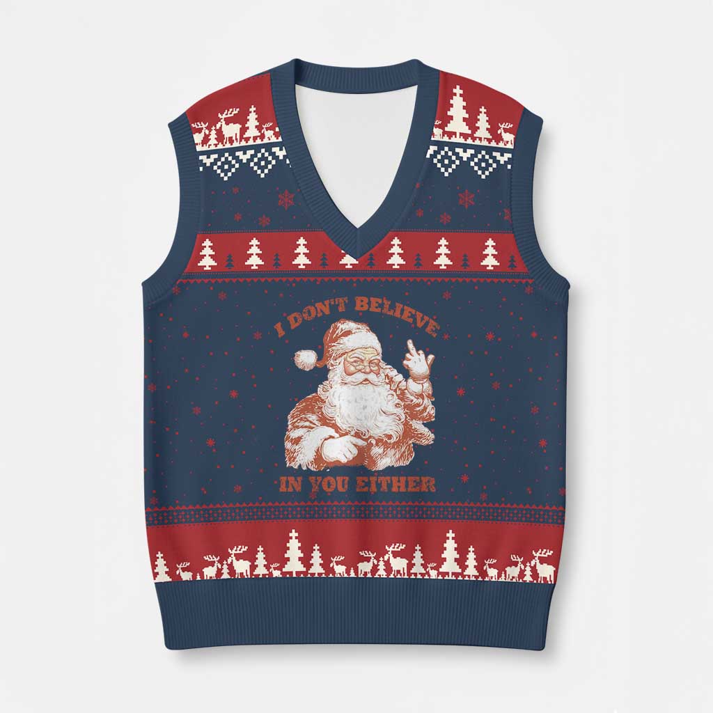 Retro Funny Santa V-Neck Knit Sweater Vest I Don't Believe In You Either 90s Xmas TS10 Navy Red Print Your Wear