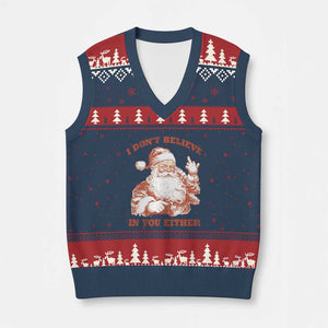 Retro Funny Santa V-Neck Knit Sweater Vest I Don't Believe In You Either 90s Xmas TS10 Navy Red Print Your Wear