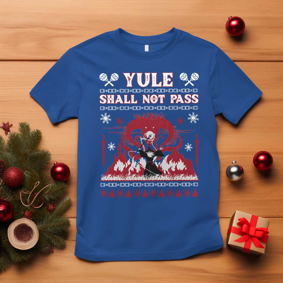 Christmas Yule Shall Not Pass T Shirt Fantasy Movie Ugly Xmas TS10 Royal Blue Print Your Wear