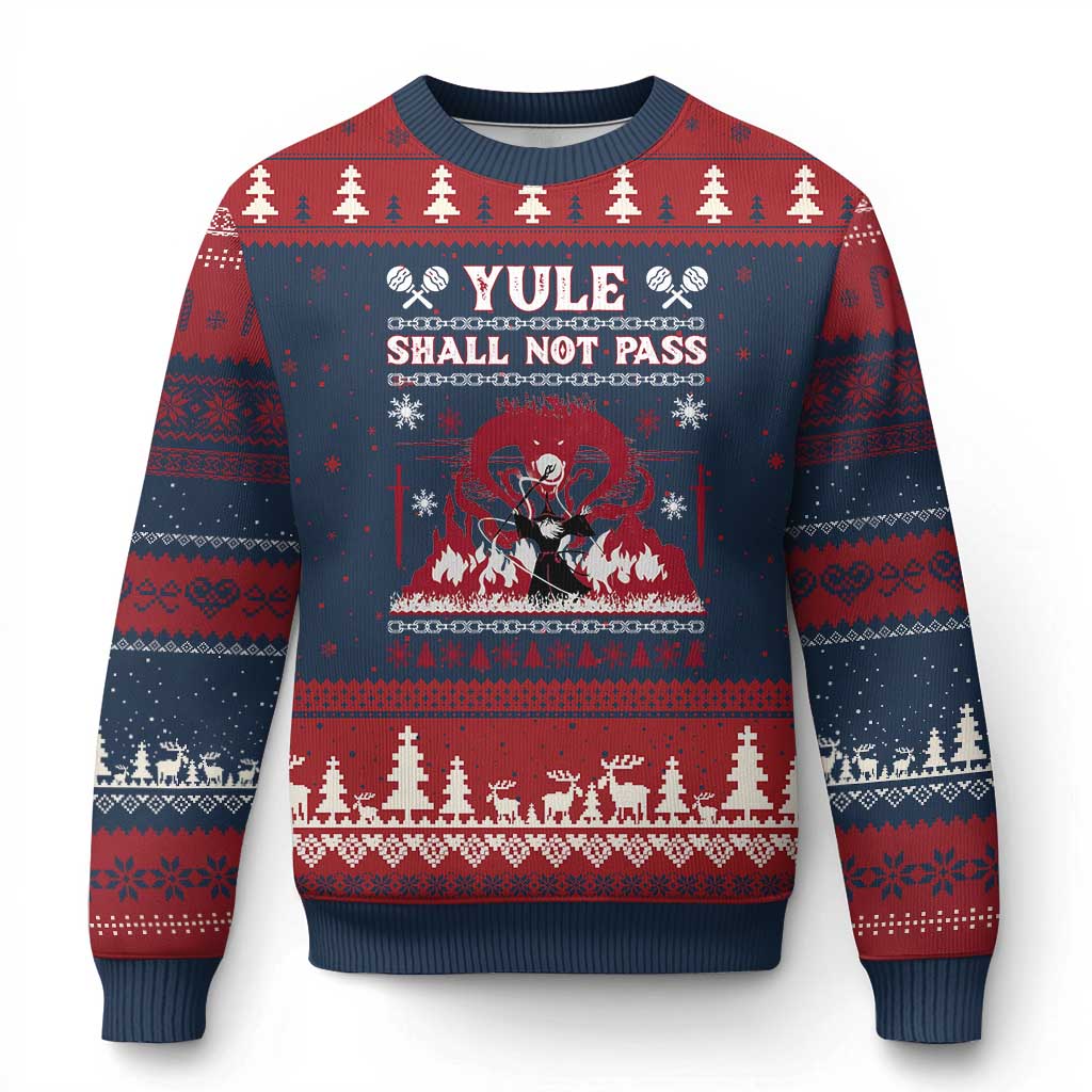 Xmas Yule Shall Not Pass Ugly Christmas Sweater Fantasy Movie Ugly Xmas TS10 Navy Red Print Your Wear