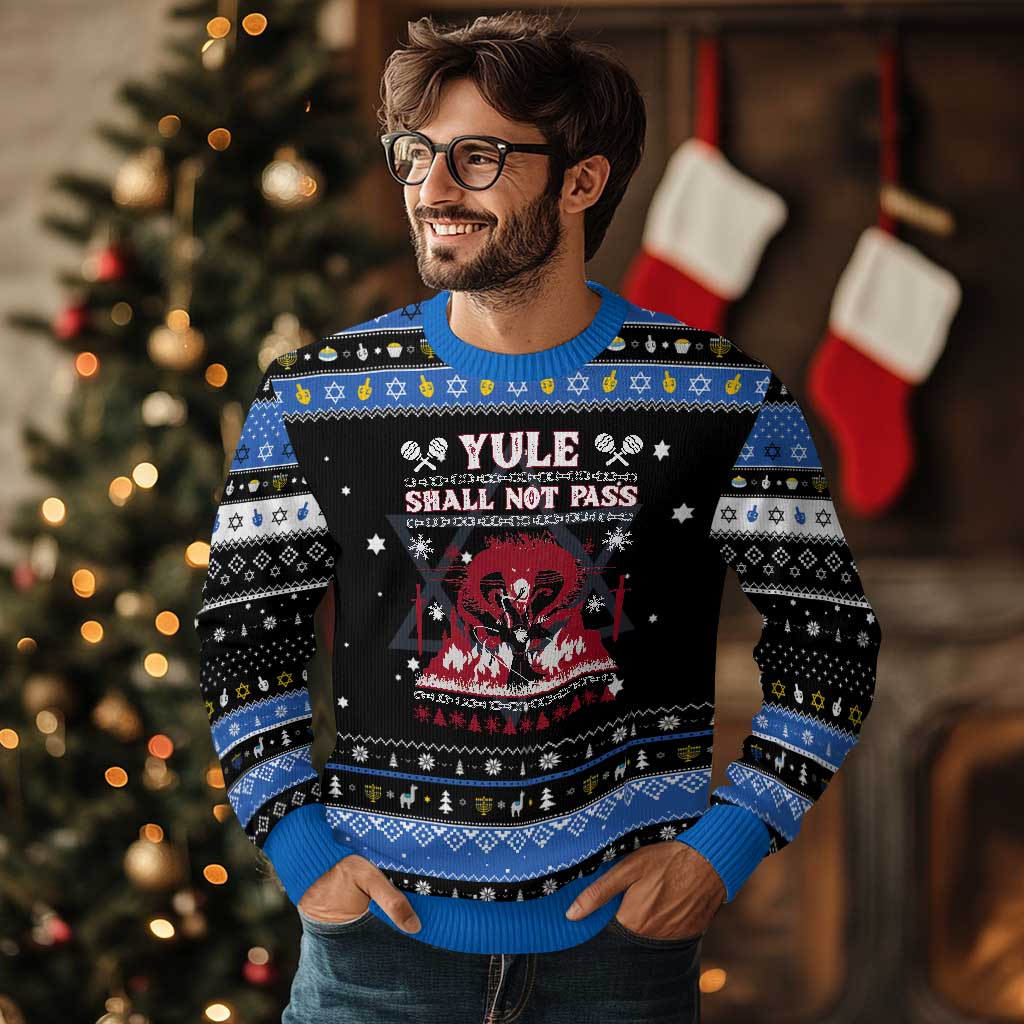 Christmas Yule Shall Not Pass Hanukkah Ugly Sweater Fantasy Movie Ugly Xmas TS10 Black Blue Print Your Wear