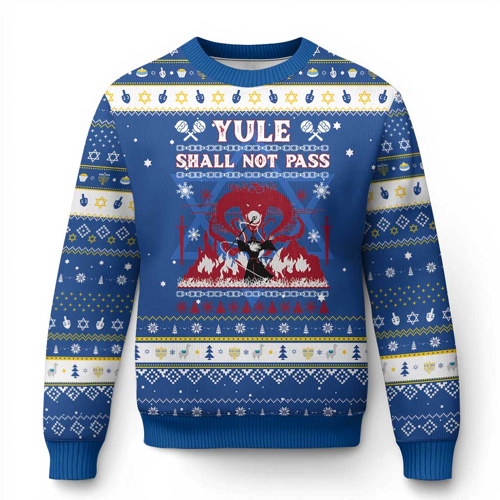 Christmas Yule Shall Not Pass Hanukkah Ugly Sweater Fantasy Movie Ugly Xmas TS10 Blue White Print Your Wear