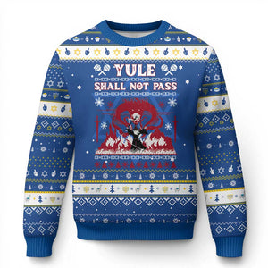 Christmas Yule Shall Not Pass Hanukkah Ugly Sweater Fantasy Movie Ugly Xmas TS10 Blue White Print Your Wear