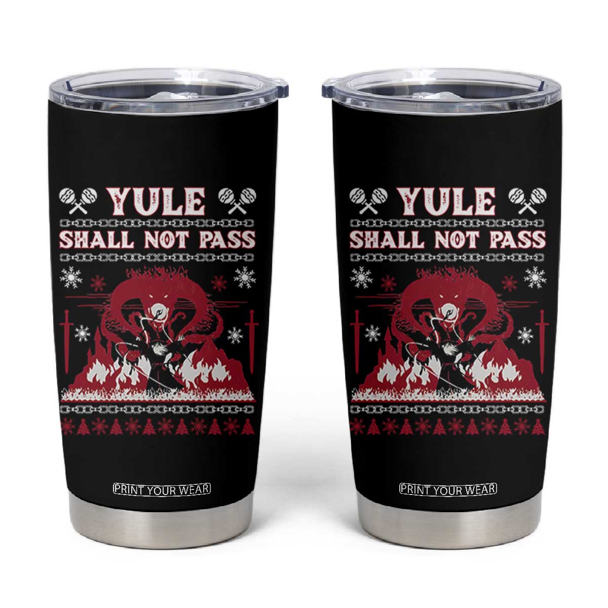 Christmas Yule Shall Not Pass Tumbler Cup Fantasy Movie Ugly Xmas TS10 Black Print Your Wear