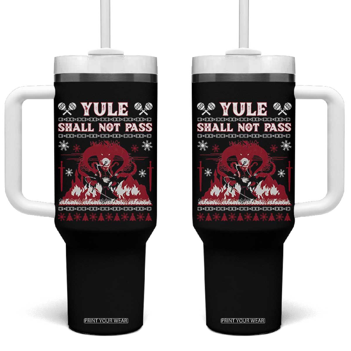 Christmas Yule Shall Not Pass Tumbler With Handle Fantasy Movie Ugly Xmas TS10 One Size: 40 oz Black Print Your Wear