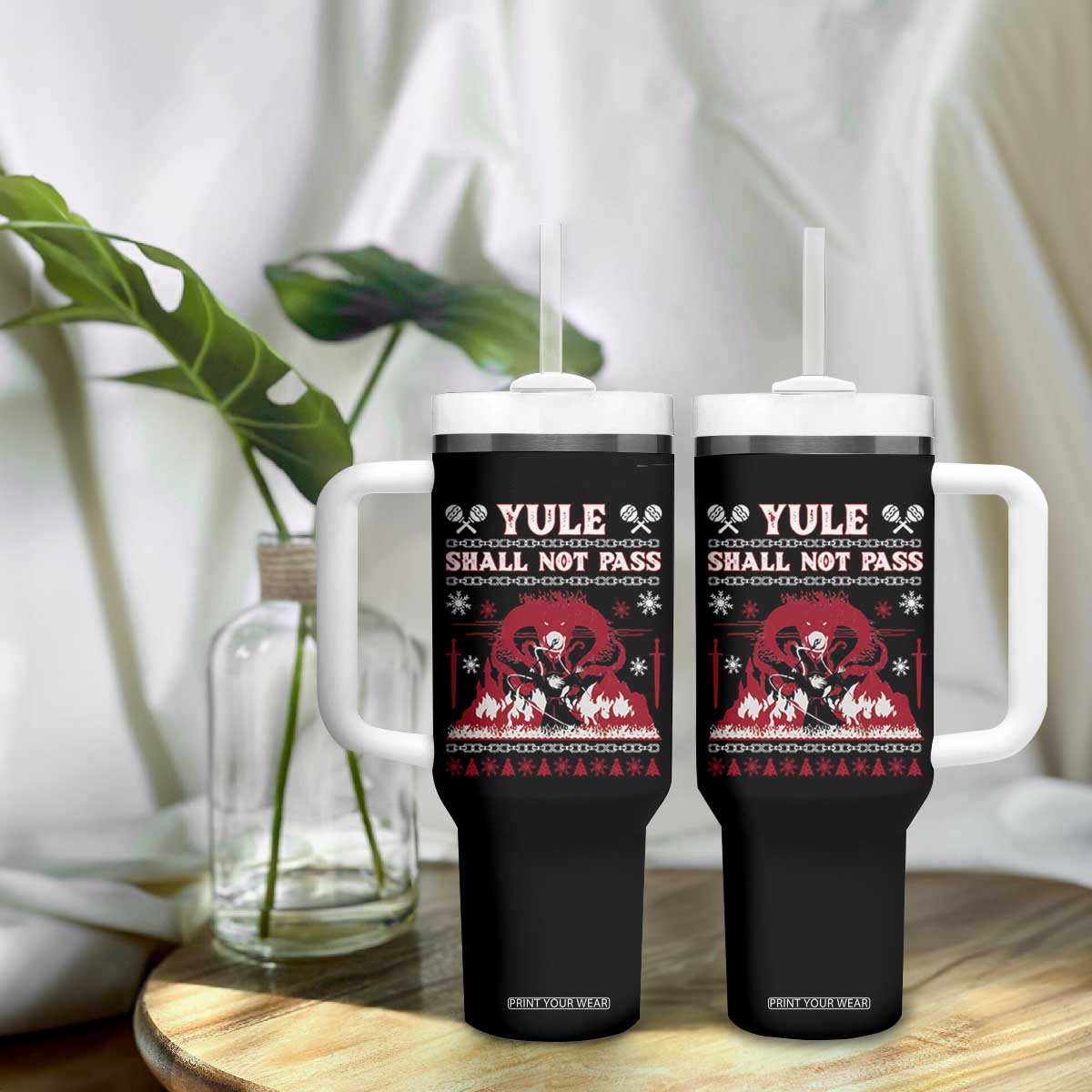 Christmas Yule Shall Not Pass Tumbler With Handle Fantasy Movie Ugly Xmas TS10 Print Your Wear