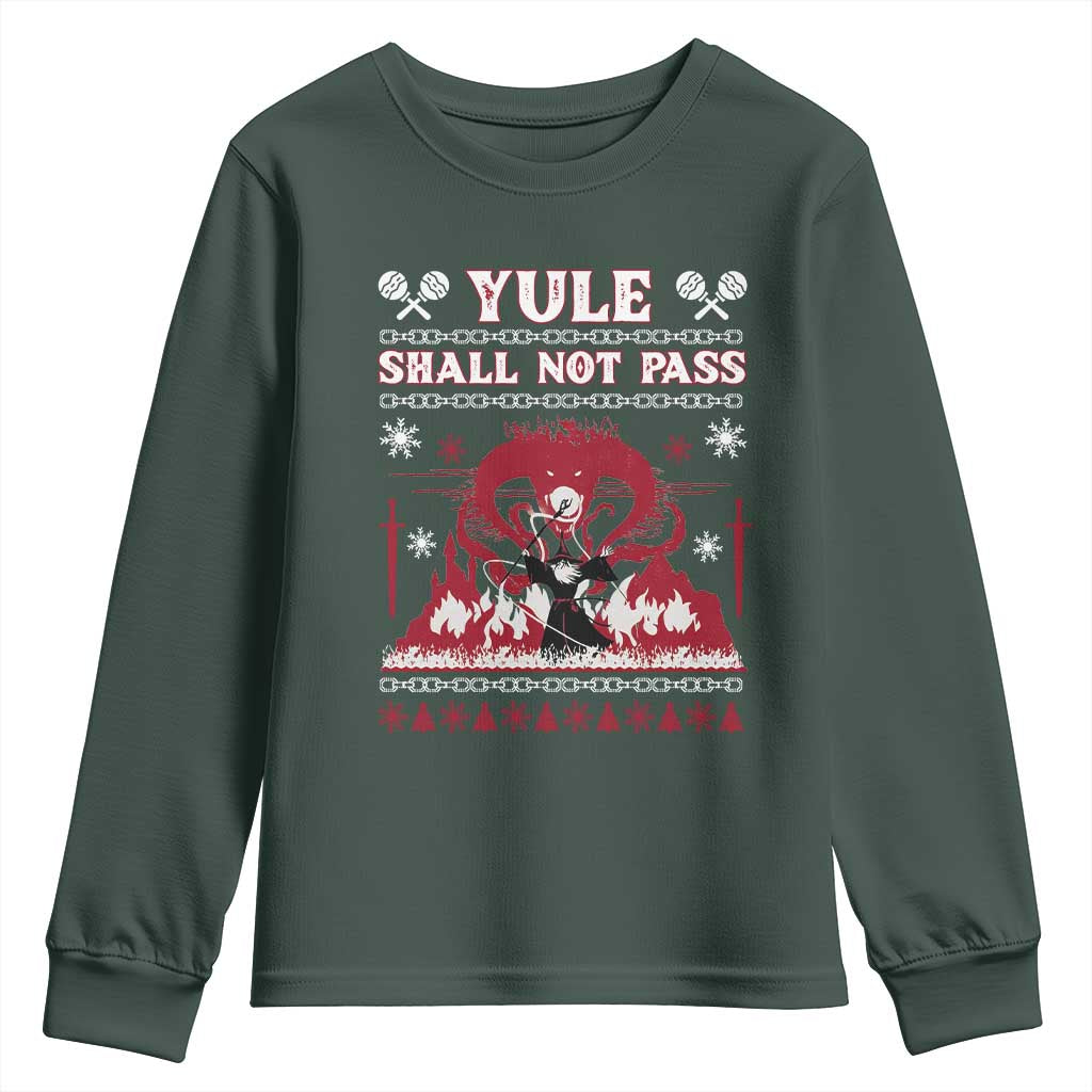 Christmas Yule Shall Not Pass Youth Sweatshirt Fantasy Movie Ugly Xmas TS10 Dark Forest Green Print Your Wear