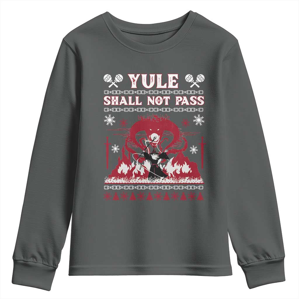 Christmas Yule Shall Not Pass Youth Sweatshirt Fantasy Movie Ugly Xmas TS10 Dark Heather Print Your Wear