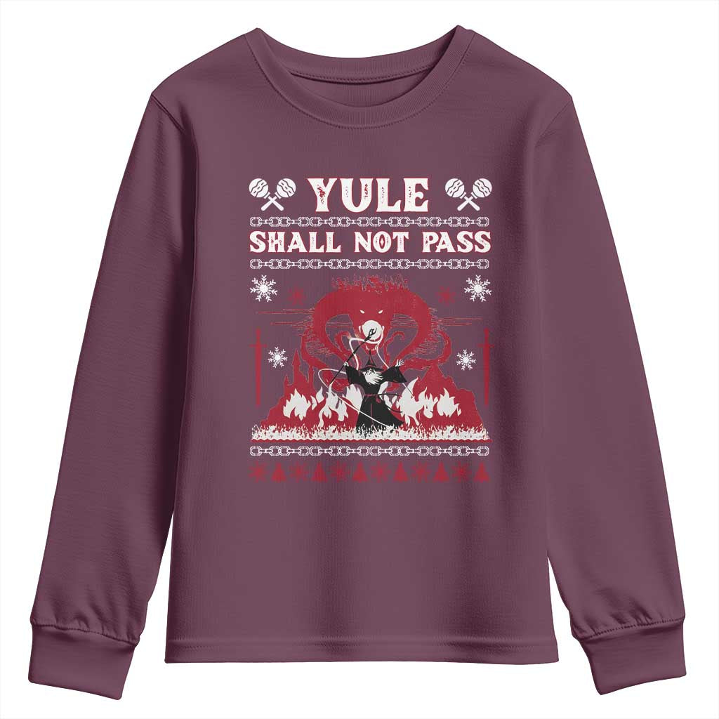 Christmas Yule Shall Not Pass Youth Sweatshirt Fantasy Movie Ugly Xmas TS10 Maroon Print Your Wear