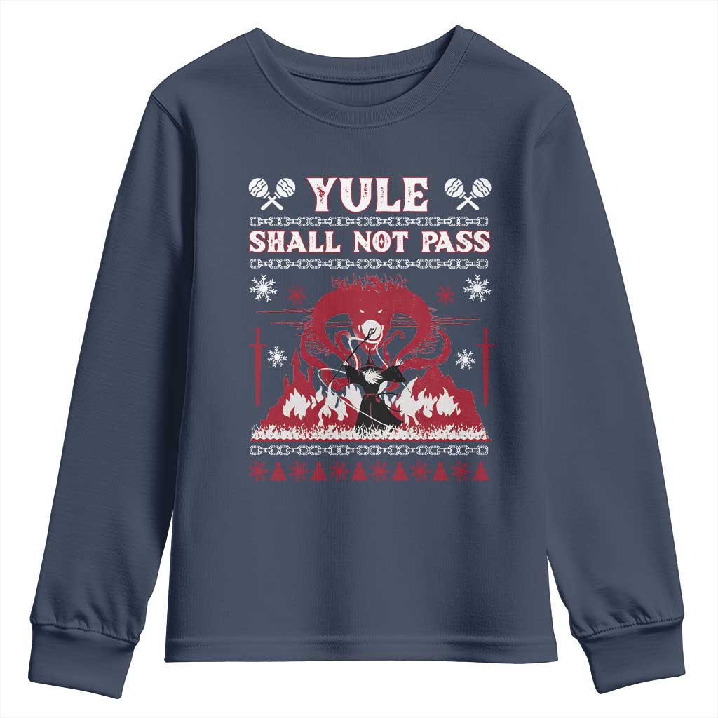 Christmas Yule Shall Not Pass Youth Sweatshirt Fantasy Movie Ugly Xmas TS10 Navy Print Your Wear