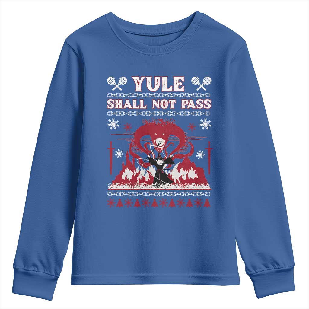 Christmas Yule Shall Not Pass Youth Sweatshirt Fantasy Movie Ugly Xmas TS10 Royal Blue Print Your Wear