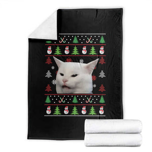 Woman Yelling At A Cat Ugly Christmas Throw Blanket Funny Cat Meme Matching Couple Christmas Pajama TS10 Black Print Your Wear