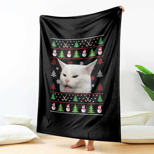 Woman Yelling At A Cat Ugly Christmas Throw Blanket Funny Cat Meme Matching Couple Christmas Pajama TS10 Print Your Wear