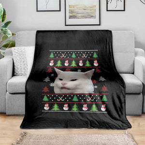 Woman Yelling At A Cat Ugly Christmas Throw Blanket Funny Cat Meme Matching Couple Christmas Pajama TS10 Print Your Wear