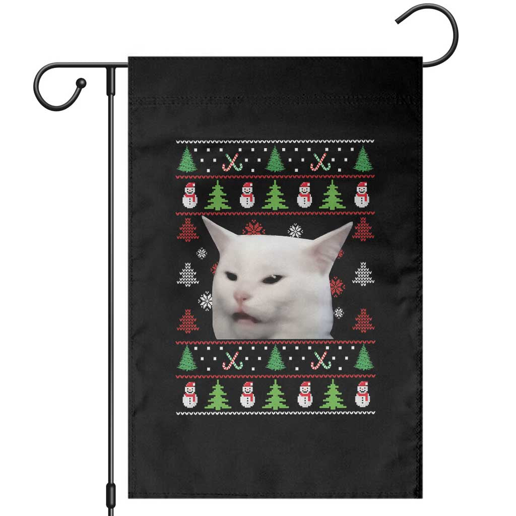 Woman Yelling At A Cat Ugly Christmas Garden Flag Funny Cat Meme Matching Couple Christmas Pajama TS10 Black Print Your Wear