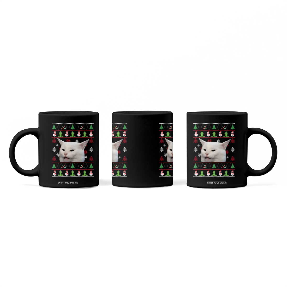 Woman Yelling At A Cat Ugly Christmas Coffee Mug Funny Cat Meme Matching Couple Christmas Pajama TS10 Print Your Wear