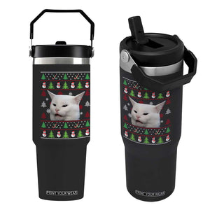 Woman Yelling At A Cat Ugly Christmas Flip Straw Tumbler Funny Cat Meme Matching Couple Christmas Pajama TS10 One Size: 30 oz Black Print Your Wear