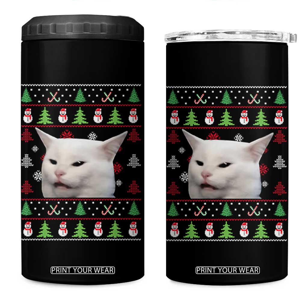 Woman Yelling At A Cat Ugly Christmas 4 in 1 Can Cooler Tumbler Funny Cat Meme Matching Couple Christmas Pajama TS10 One Size: 16 oz Black Print Your Wear