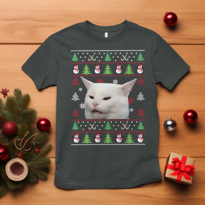 Woman Yelling At A Cat Ugly Christmas T Shirt Funny Cat Meme Matching Couple Christmas Pajama TS10 Dark Heather Print Your Wear