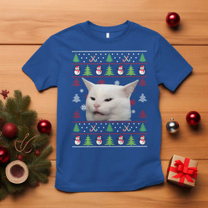 Woman Yelling At A Cat Ugly Christmas T Shirt Funny Cat Meme Matching Couple Christmas Pajama TS10 Royal Blue Print Your Wear