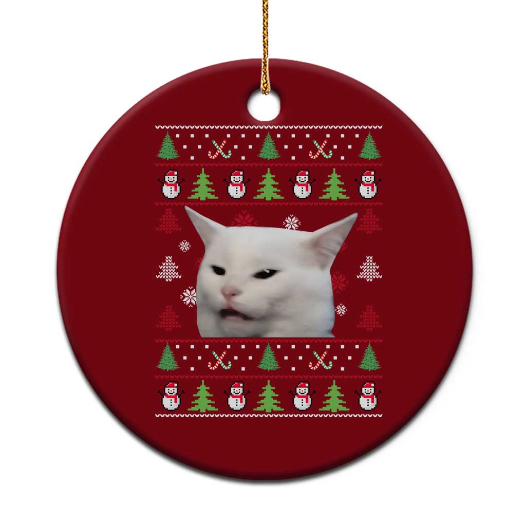 Woman Yelling At A Cat Ugly Christmas Ceramic Ornament Funny Cat Meme Matching Couple Christmas Pajama TS10 1pc Red Print Your Wear