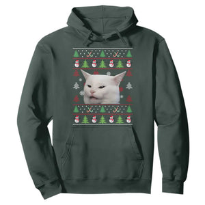 Woman Yelling At A Cat Ugly Christmas Hoodie Funny Cat Meme Matching Couple Christmas Pajama TS10 Dark Forest Green Print Your Wear